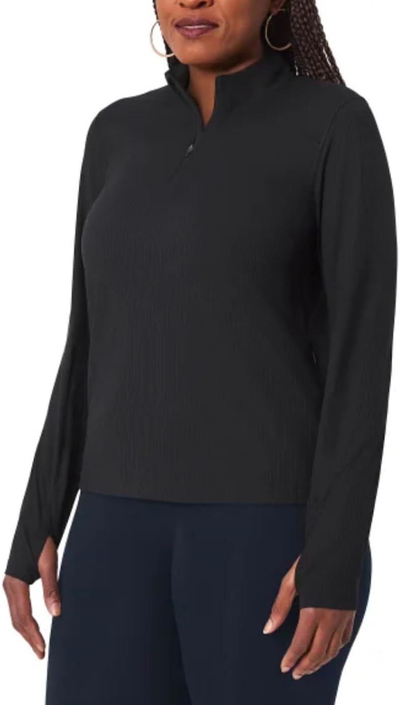 Mondetta Women’s Long Sleeve Active Ribbed 1/2 Zip Top with Thumb Holes