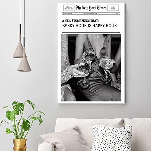 Hemolal Positive Affirming Quotes Poster Painting Black And White New York News Newspaper Canvas Wall Art Vintage Alcohol Print Painting Trendy Retro Party Room Decor For Bar Cart 12X16In Unframed #TOP5