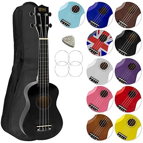 Mad About SU8 Soprano Ukulele with FREE Gig Bag, Pick, and Spare Strings - Great for Schools and Beginners, Now With Carbon Black Strings for Improved Tuning - Black Cover