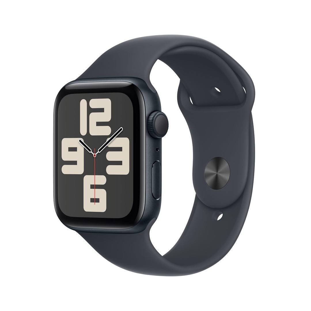 Apple Watch SE (2nd Generation) 44mm GPS Smart Watch with Midnight Aluminum Case and Midnight Sport Strap (M/L) Activity Tracking, Sleep Tracking, Accident Detection, Heart Rate Monitoring