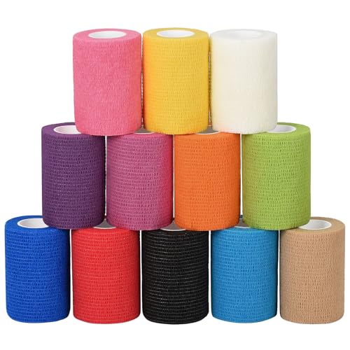 Sagafly Zelfklevend Verband Cohesive Wrap Bandages Ademend Elastisch Verband Fixeerverband voor Sport Pols Enkel Zelfklevend Huisdierverband voor Kat Hond Paard 7.5cm x 4.5m 12 Rollen