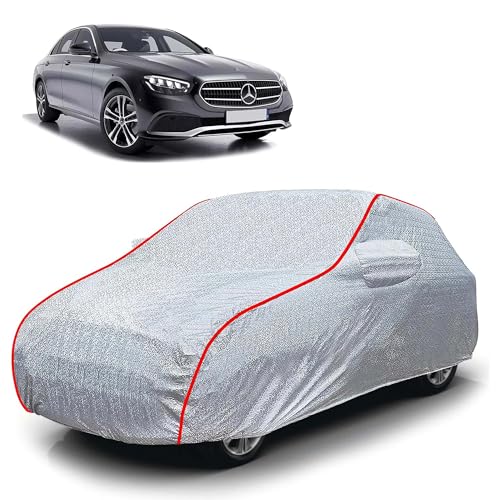Image of Sulfar 100% Waterproof Car Body Cover Compatible with Mirror for Mercedes Benz E220 (Triple Stitched, Full Bottom Elastic, Magic Silver with Red Piping)