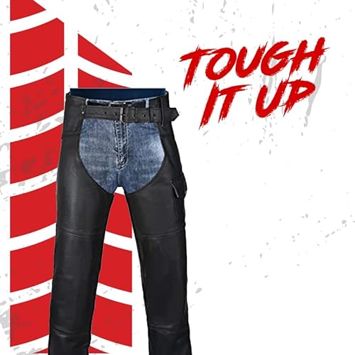 Hwk Motorcycle Leather Chaps For Men And Women, Black Motorcycle Chaps For Road Rash Protection And All-Weather Comfort, Cowboy Chaps For Enduro Motorsport Motorbike Riding, Waist 34'' #TOP2