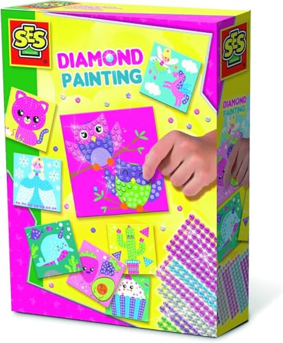 SES Creative | Diamant-Mosaik für Kinder | Kreativset ab 3 Jahren | 8 Karten + 1080 selbstklebende Strasssteine | Fördert Feinmotorik | 100% CO₂-neutral | Geschenkidee