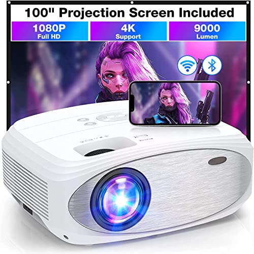 Proyectores Wifi Proyector WiFi Bluetooth - HOWWOO Proyector 1080P Nativo con Pantalla 100', Mini Proyector Portátil, Función de Zoom,...