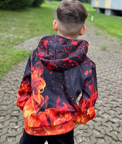 Image of Ahegao Kids Hoodies Orange Flame Sweatshirts for Boys Cool Pullover Size 12 13 14 Years Youth Black Fire Hoodie with Pockets