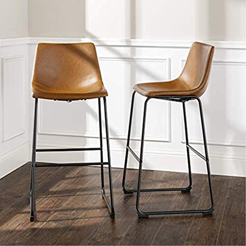 Walker Edison Douglas Urban Industrial Faux Leather Armless Lounge Kitchen Bar Chairs, Set Of 2, Whiskey Brown #TOP1