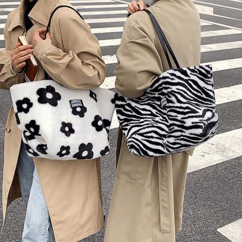 Fur Purse Plush Furry Tote Bag Cute Fluffy Fuzzy Large Capacity Shoulder Bag Zipper Women's Top Handle Handbag2