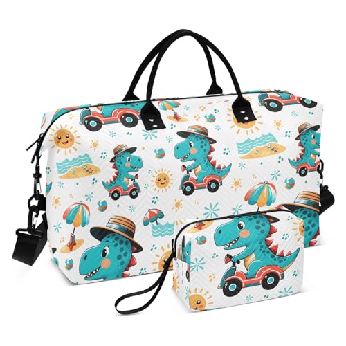 Weekender Bags Travel Duffel Gym Bag Dinosaur Driver in Summer Time Carry on Overnight Tote Bag with Toiletry Bag for Airplane Travel Trip Gym Yoga - Main Image