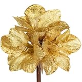 Briful Amaryllis Artificial Christmas Flower Stems, 19.7' Gold Glitter Faux Amaryllis with Detachable Heads for Xmas Home Party Wedding Bouquet Vase Arrangement Decor