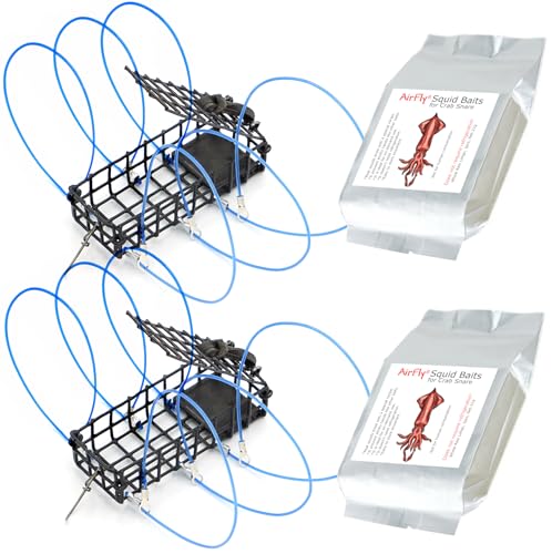 AirFly Heavy Surf 6-Loop Crab Trap for Fishing Poles – Lead-Free, USA-Made, Premium Durable Loops – Ideal for Dungeness, Blue, Rock Crabs – Includes Bait & Reserve Loops