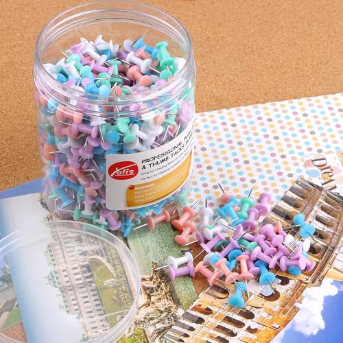Yalis Push Pins 600 Count Macarone Colors, Standard Multicolored Thumb Tacks Steel Point and Colors Plastic Head - Thumbnail 4