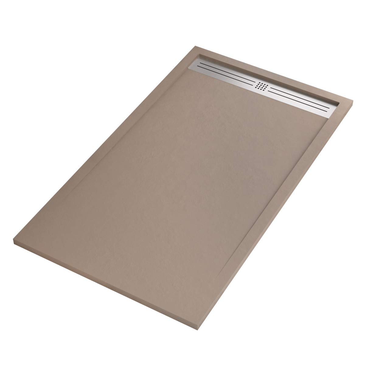 Luminosa ArredoBagno Plato de ducha Marmoresina 80 x 120 cm – Efecto piedra antideslizante con gelcoat – Modelo París color tortora – Rejilla inoxidable y desagüe incluidos