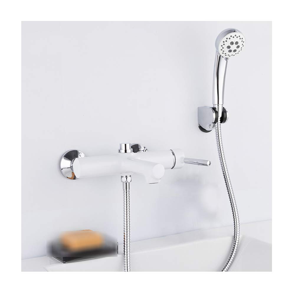 Robinet de baignoire blanc anti-calcaire en laiton avec douchette
