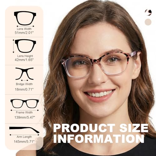 Image of SKYOAK 2 Pack Vibrant Progressive Multifocus Reading Glasses Women, Stylish Spring Hinge Multifocal Readers, Lightweight Anti Blue Light Computer Eyeglasses for Near Range (Pink & Tortoise, 2.0x)