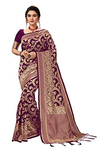 Nivah Fashion Women's Banarasi Art Silk Saree with Blouse Piece(NH.S13-Purple)