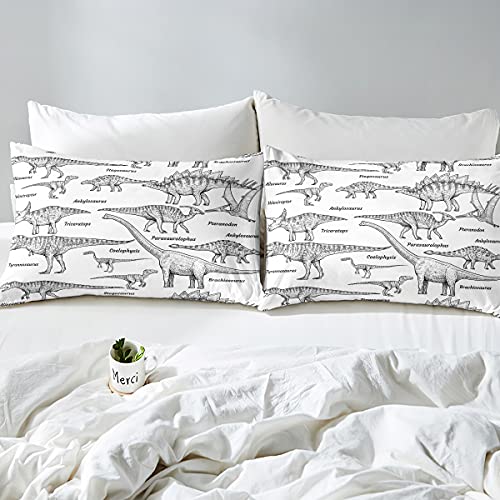 Erosebridal Boys Dinosaur Bedding Set Twin, Kids Teens Ancient Animal Comforter Cover Adult Retro Dino Pattern Duvet Cover Dinosaur Vintage Quilt Cover 2 Pieces With 1 Pillowsham, Black White #TOP4