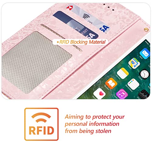 Ueebai Wallet Case For Iphone 7 Plus/Iphone 8 Plus, Pu Leather Phone Case Kickstand Rfid Blocking Flip Case Card Slots Wrist Strap Relief Engraved Pattern Magnetic Closure Folio Case - Purple Rose #TOP6