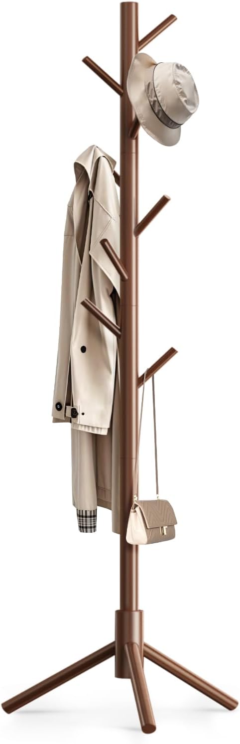 Amazon.com: OUTGAVA Wooden Coat Rack Freestanding with 8 Hooks,Easy ...