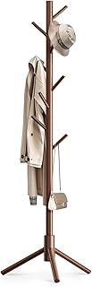 OUTGAVA Wooden Coat Rack Freestanding with 8 Hooks,Easy Assembly New Zealand Pine Tree Coat Racks, 3 Adjustable Sizes for Clothes, Hats, Bags, for Entryway, Hallway, Bedroom, Office (Brown, 1 PC)