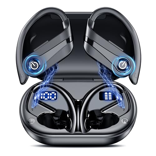 Image of Hsility Wireless Earbuds 120H Playtime Bluetooth 6.1 Ear Buds for Sports Hi-fi Stereo Headset with LED Display Charging Case Earpiece for Running Workout Audifonos Retro Black