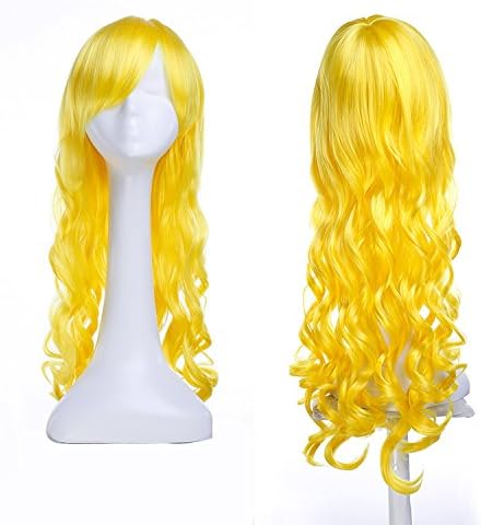 Prom Wig Christmas Halloween Colorful Wig Curls ，Adult Children Fashionable Curls Headdress (Color : Yellow)
