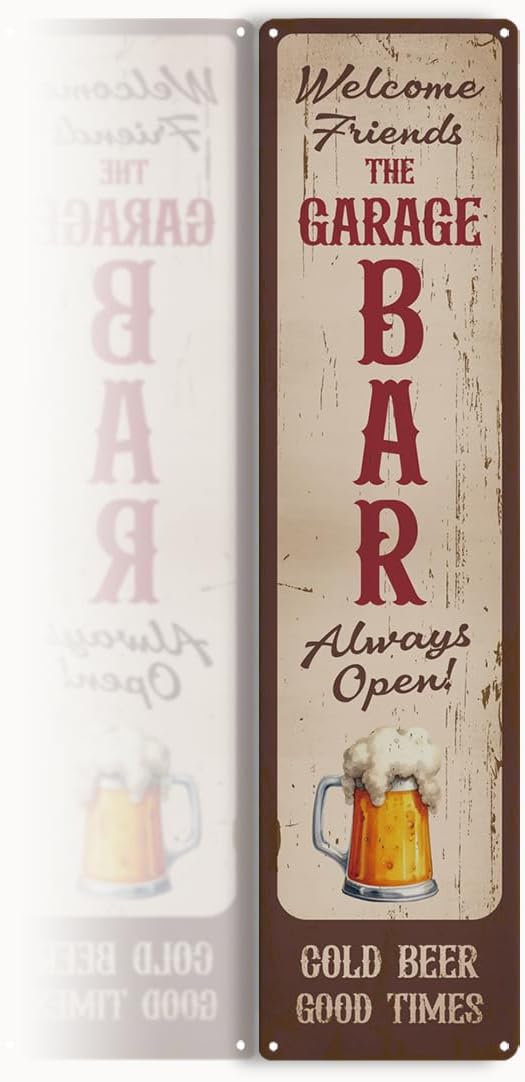 Rustic Bar Decor Metal Wall Sign, Retro “Cold Beer Served Here” Vertical Tin for Wet Bar, Basement, Game Room, Garage or Porch, Weather-Resistant, 15.8 x 4 Inch