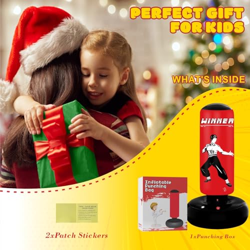 VCOLAN Punching Bag for Kids, 67\" Stable Inflatable Kids Boxing Bag Toy for Age 5-12, Ninja Karate Taekwondo Training Gift