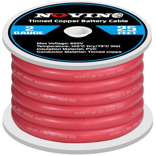 2 AWG Tinned Copper Marine Battery Cable,600V 2 Gauge 25ft Marine Grade Primary Wire for Multiple Battery in Boat RV Camper Trailer Car Truck Motorcycle Kubota Tractor
