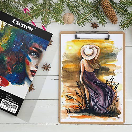 Qionew Premium Watercolour Paper Pad，6×9"Cold-Pressed, Acid-Free， (140Lb/300Gsm)20 White Sheets,Art Supplies For Watercolour Techniques And Mixed Media ，Textured Paper ,Painting & Drawing #TOP5