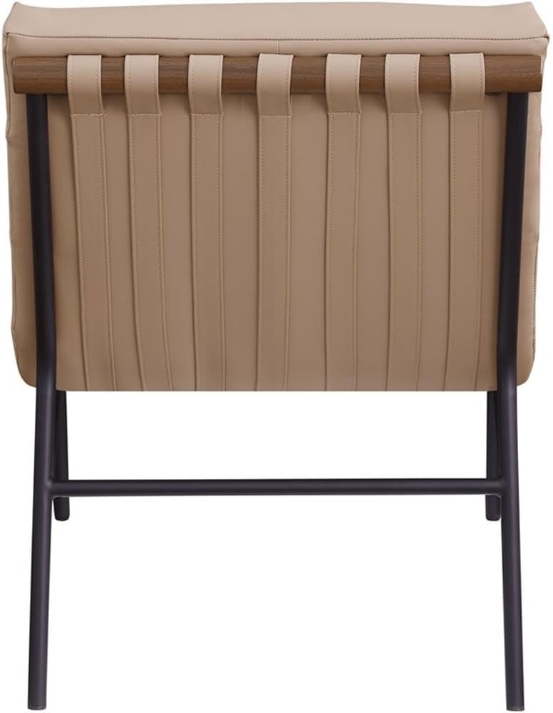 BOWERY HILL Contemporary Vegan Leather Accent Chair, 24.5" W x 29.5" D x 31.5" H, Soft Tan Upholstery, Channel Tufted Cushion, Matte Black Metal Frame, Walnut Wood Veneer Dowel, Casual Living Room