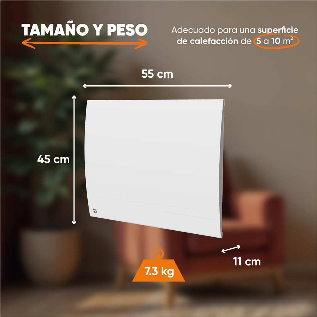 BESTHERM - Radiador eléctrico fijo conectado WIFI con inercia seca cerámica 1000 W Bestherm LESSO CONNECT horizontal blanco