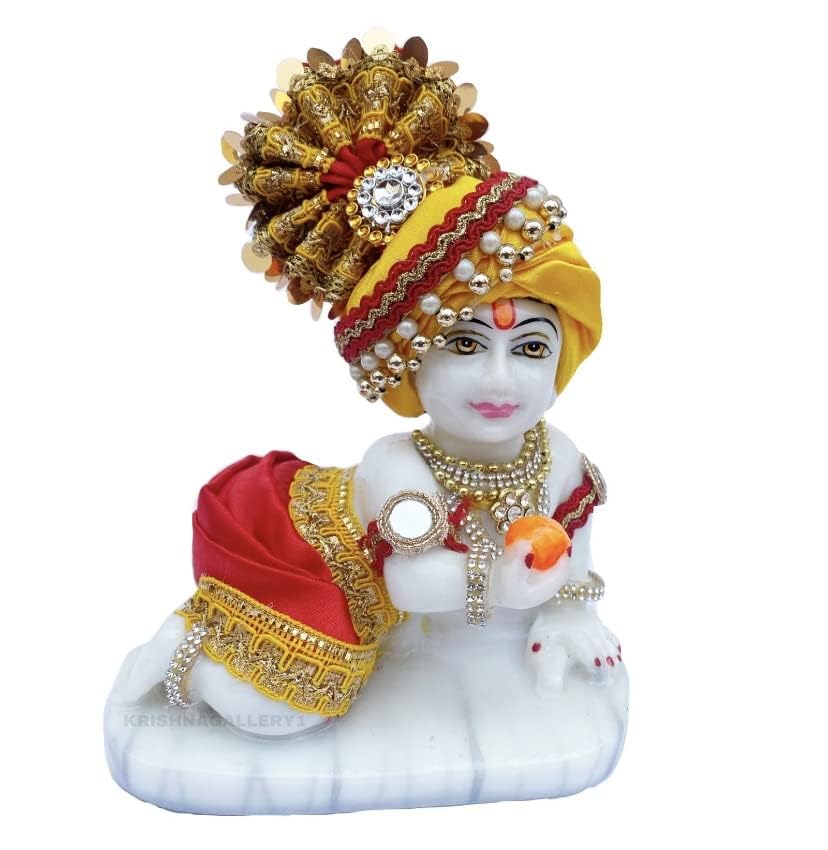 KRISHNAGALLERY1 Marble Laddu Gopal Bal Gopal Kanha ji Murti Radha Krishan Statue Krishna Murti for Gift Home Pooja Room Showpiece Idol - 6 Inches, Multicolor 1