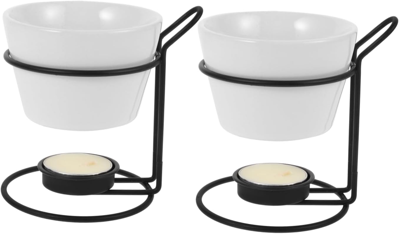 Garneck 2sets Butter Cheese Melting Pot Set Ceramic Heater Pot for Fondue Chocolate Seafood Butter Warmers Cheese Warmers Ice Melters Portable