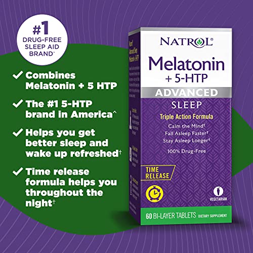 Natrol Advanced Sleep Melatonin + 5Htp, Dietary Supplement For Restful Sleep, 60 Time-Release Tablets, 60 Day Supply (Pack Of 12) #TOP1