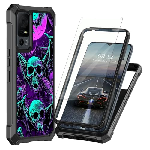 BEOTIWAD Case for TCL 40XL/TCL 40T /Jitterbug Smart 4 6.56" with Screen Protector,Dual Layer Heavy Duty Hard PC+Soft TPU Shockproof Protection Cover for TCL 40XL,Bats Skulls Bones