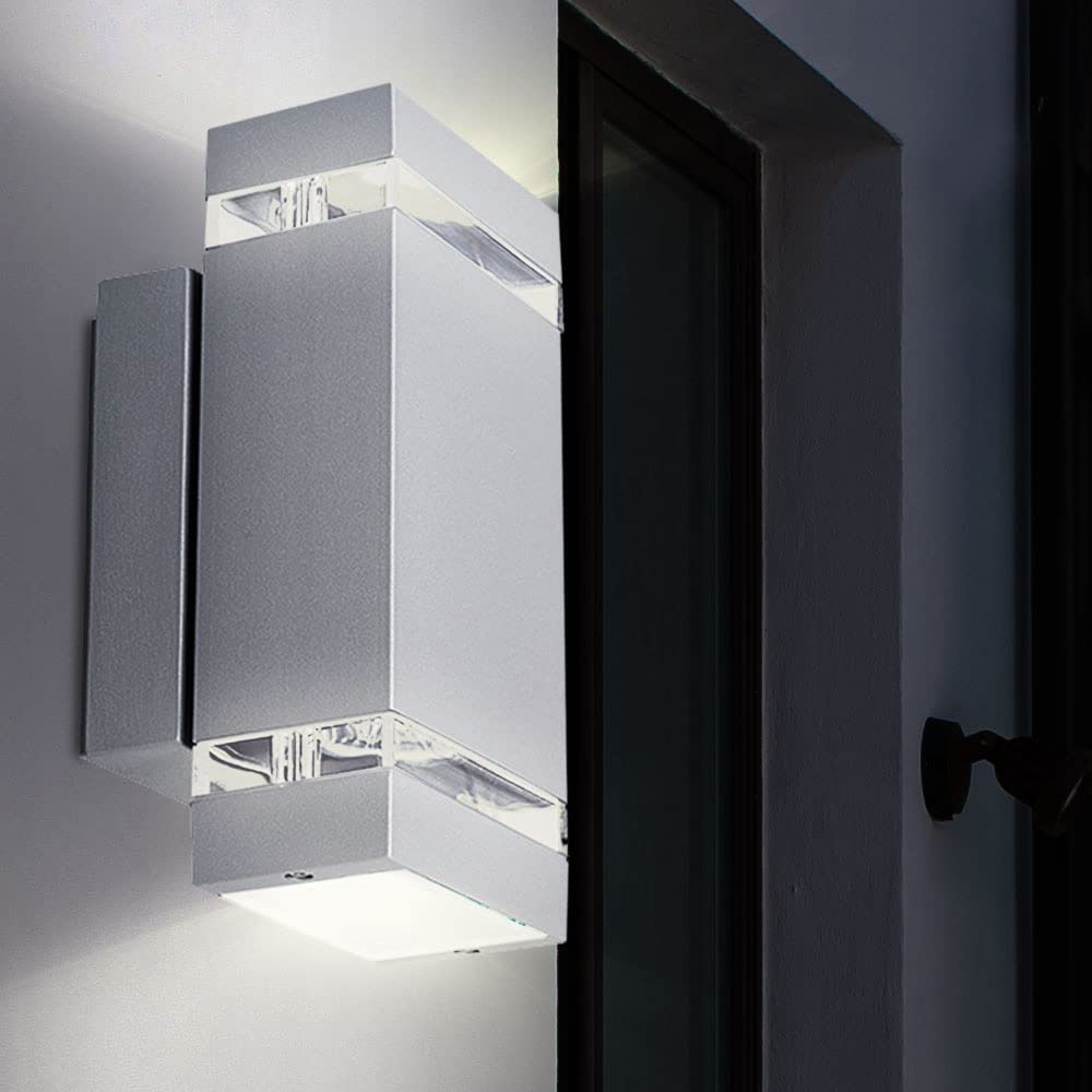 Outside Wall Light, Aluminum Up & Down Outdoor Wall Light, IP44 Waterproof Garden Lamp Sconce, Wall Mount Porch Light, Grey 5W GU10 LED Cool White