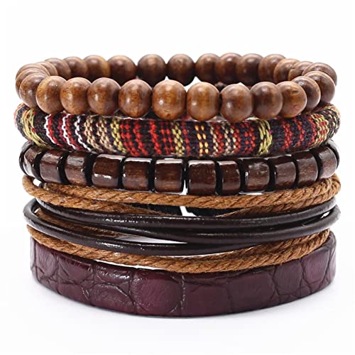 Bracelet en cuir pour homme et femme : ensemble de 5 pièces tressées style bohème
