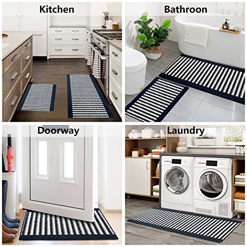 Timo Kitchen Rug Set [2 Pcs], Kitchen Mat 20"X32" +20"X47" Rubber Backing Non Skid Machine Washable Kitchen Rugs And Mats, Absorbent L Shaped Soft Kitchen Mats For Floor, Blue #TOP5