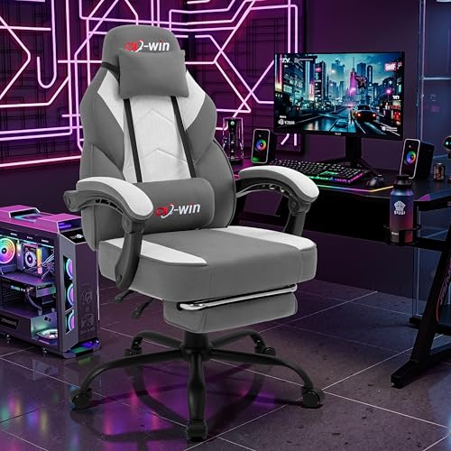 Image of DL-win Gaming Chair for Adults with Footrest & Massage Lumbar Support, Ergonomic High Back Gamer Chair, Adjustable Swivel Computer Gaming Chairs with Headrest and Linkage Armrests,Green (Greige)
