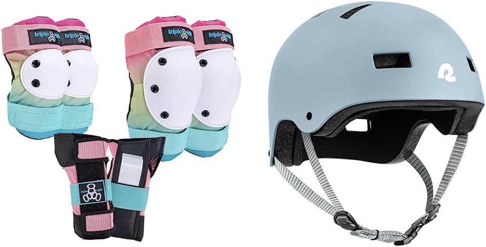 Triple Eight Saver Series Pad Set with Kneesavers, Elbowsavers & Wristsavers with Retrospec Dakota BMX/Skate Helmet for Adults