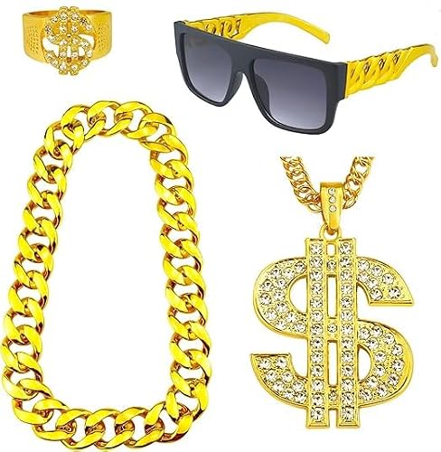 4 PCS Kit de Costume Hip Hop,Costume Hip Hop,80et 90et Kit Costume Rappeur,Accessoires Rap,Costume de Rappeur Hip Hop des Années 80 Et 90 pour Cosplay, Fête à Thème D'halloween Et de Carnaval