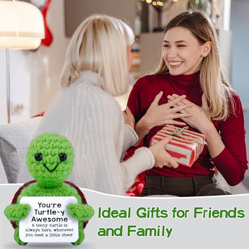 Image of Hoedia Emotional Turtle Small Mother's Day Easter Gifts for Women Men Her Him, Crochet Cucumber Cute Funny Inspirational Support Stuffers College Office Friend Birthday Basket Filler Decorations
