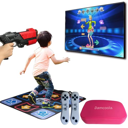 Damcoola - Consola de juegos de TV retro con 900 juegos, sistema de videojuegos para niños y adultos con juguete AR Gun Game Toy, 200 canciones de alfombra de baile, enchufe de TV Plug & Play, mando