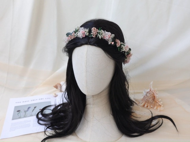 Corona de flores secas para boda, talla adulto miniatura 7