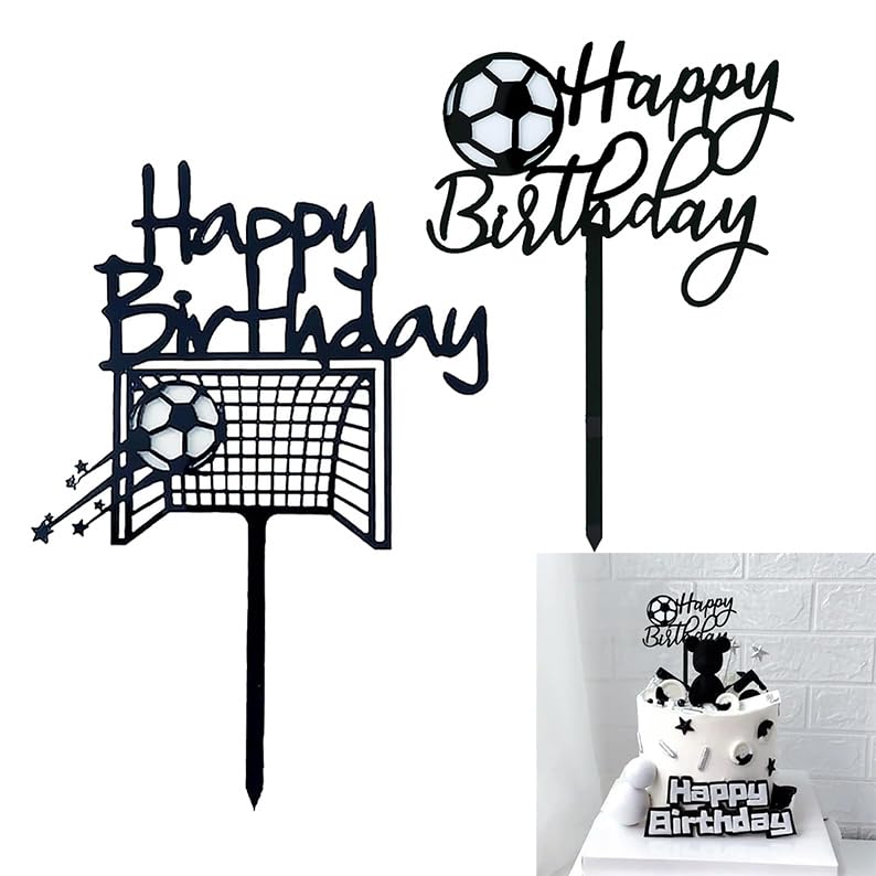 2 sztuki dekoracji tortu piłkarskiego – akrylowe nakładki na tort z napisem "Happy Birthday" na imprezy piłkarskie i urodzinowe, wielokrotnego użytku do kreatywnych dekoracji