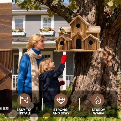 Yumneo Wooden Bird Houses Multi holes Large Wood Pet Cottage - Image 5