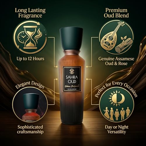 Image of Saba Sahra Oud Perfume 50ml for Men & Women | Long Lasting Unisex Arabic Fragrance | Smoky Oud, Sweet Raspberry & Woody Notes | Luxury Perfume for Daily Wear, Office & Gifting