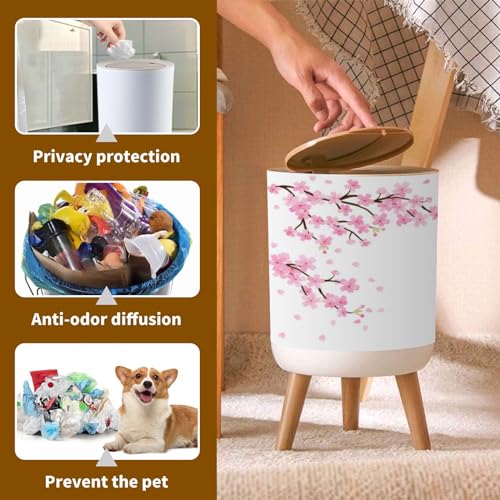 Image of Trash Can with Lid Cherry Blossoms Spring Flower Garden White Japanese Flowers Garbage Can Round Waste Bin Press Cover Dog Proof Wastebasket for Kitchen Bathroom Living Room Nursery 1.8gal