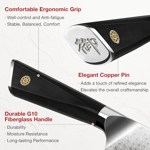 Image of SHAN ZU 3 PCS Damascus Knife Set, Kitchen Knife Set in Damascus Steel